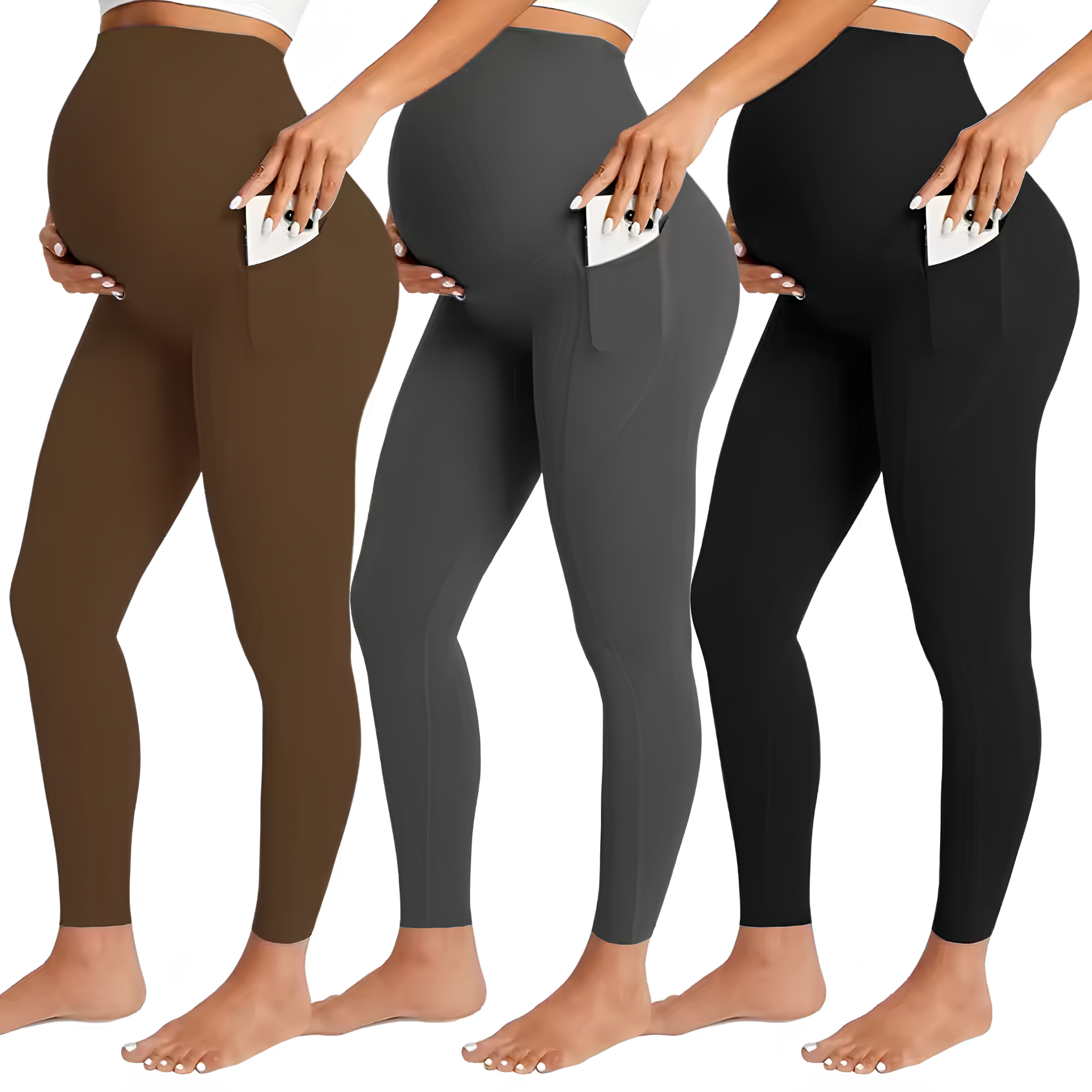 Artemis - 3-Pack Maternity Workout Leggings – Adjustable Over-Belly Support & Pockets