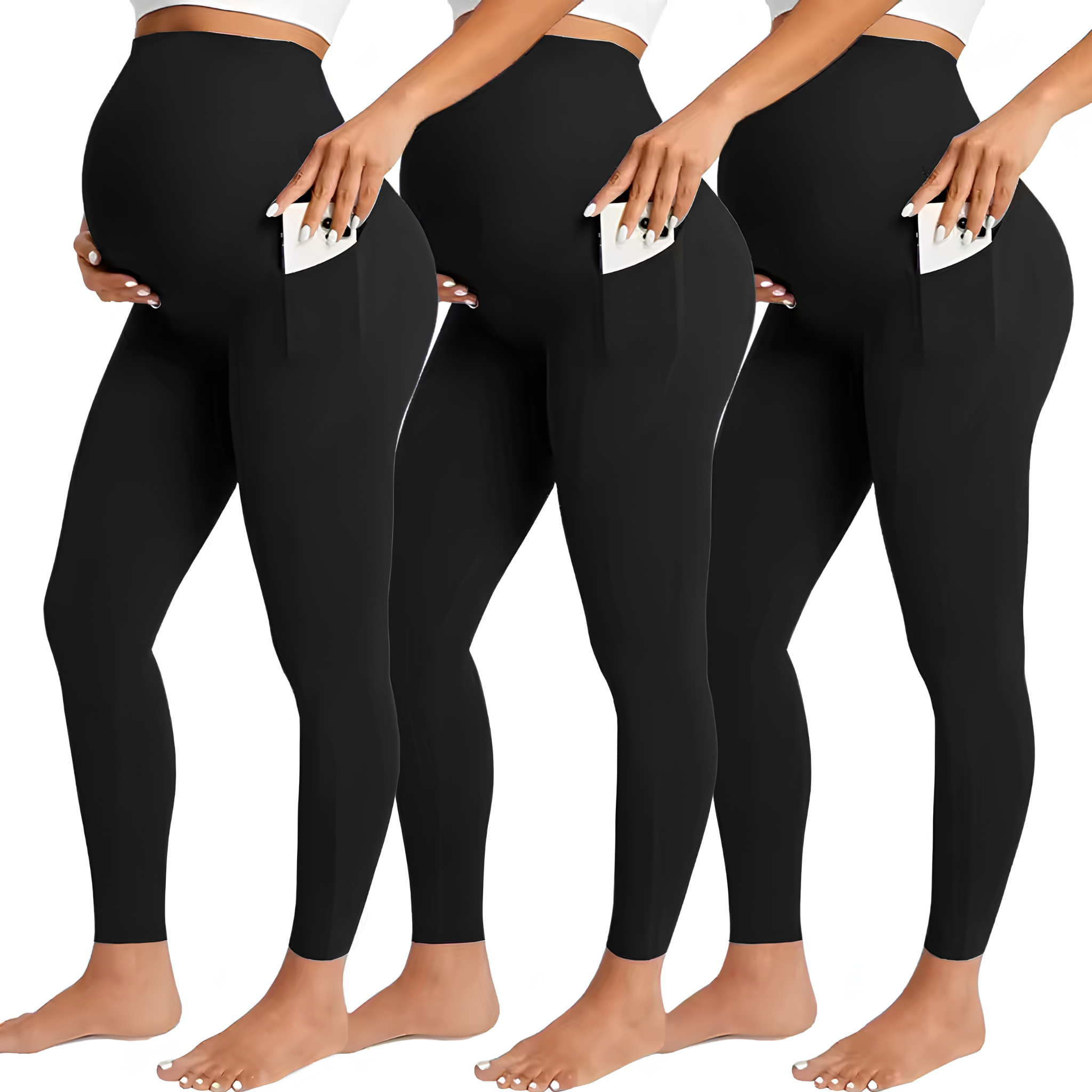 Artemis - 3-Pack Maternity Workout Leggings – Adjustable Over-Belly Support & Pockets