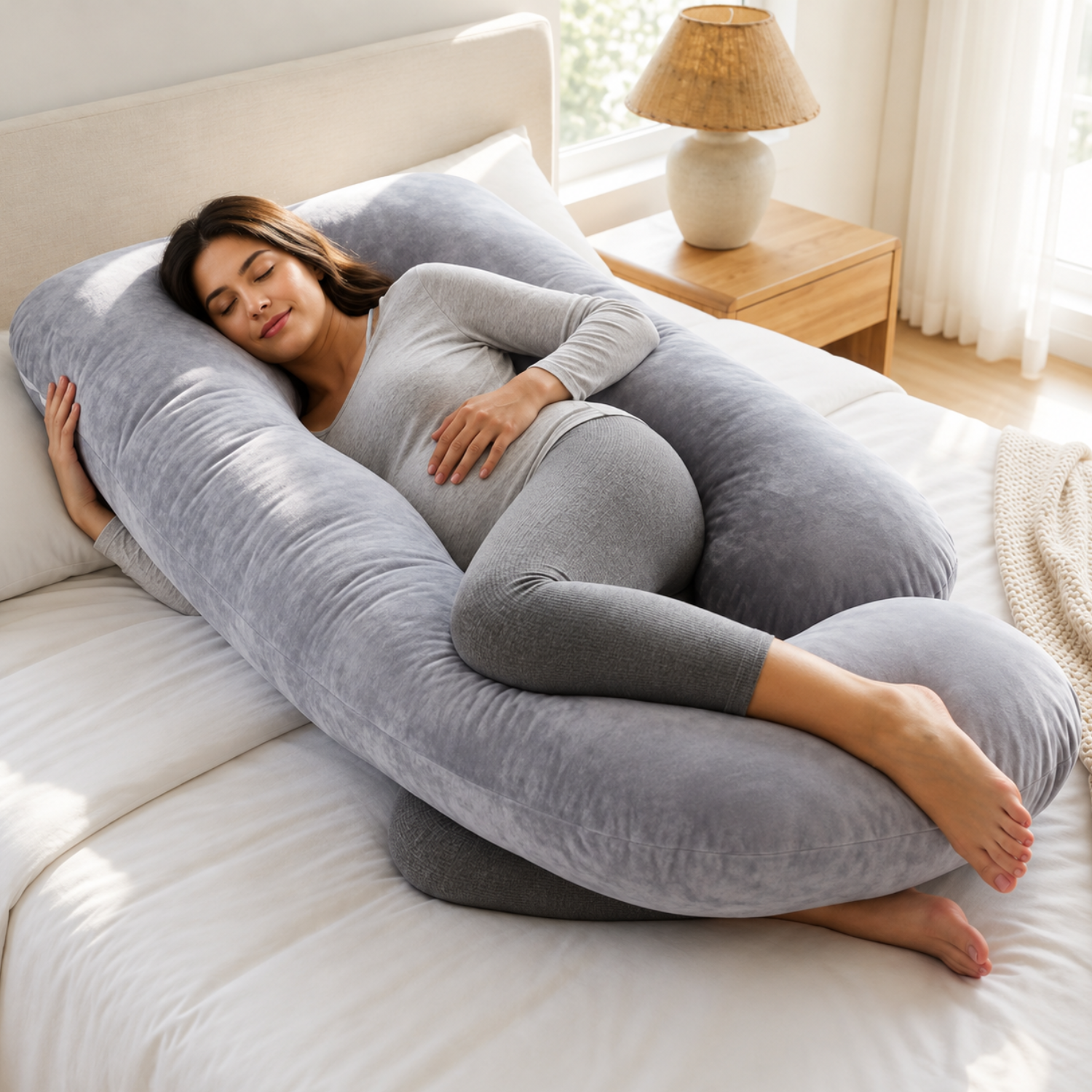 Demeter - Detachable Maternity Pillow – G-Shaped Crystal Velvet Lumbar Support Cushion
