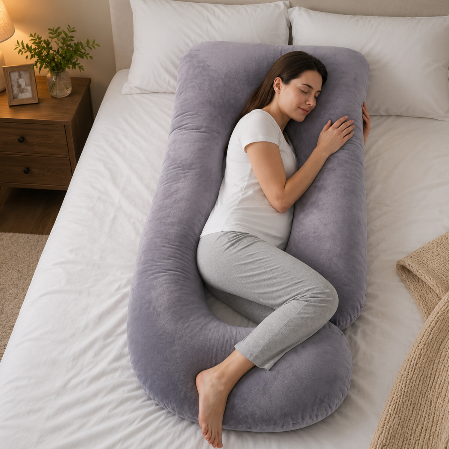Demeter - Detachable Maternity Pillow – G-Shaped Crystal Velvet Lumbar Support Cushion