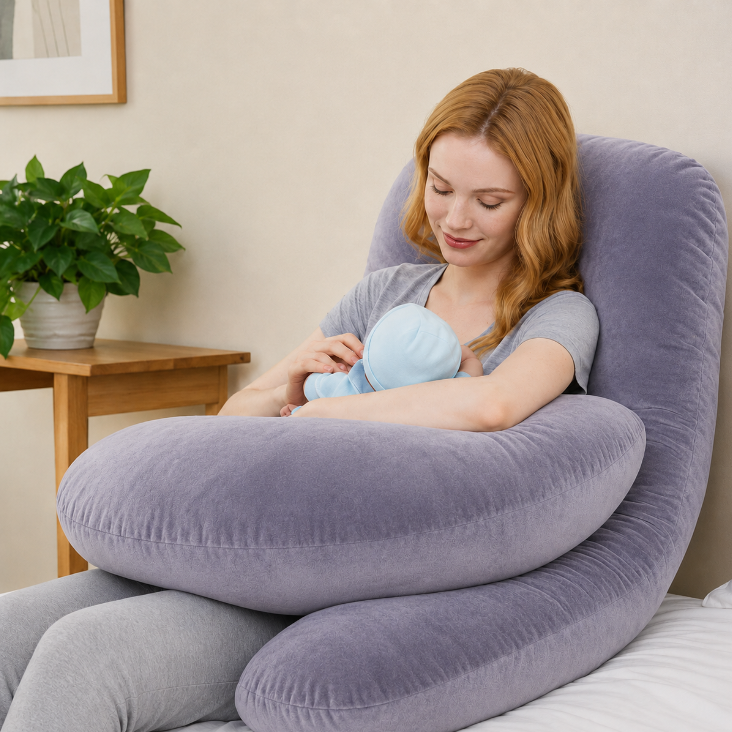 Demeter - Detachable Maternity Pillow – G-Shaped Crystal Velvet Lumbar Support Cushion