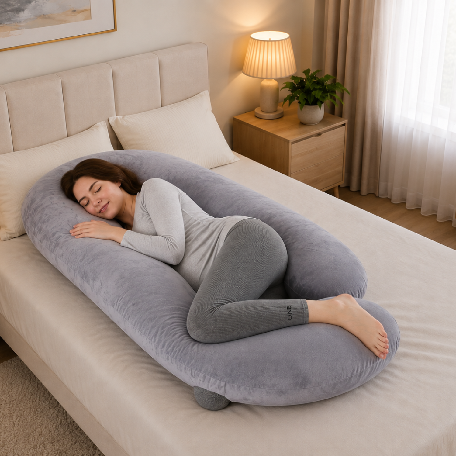 Demeter - Detachable Maternity Pillow – G-Shaped Crystal Velvet Lumbar Support Cushion