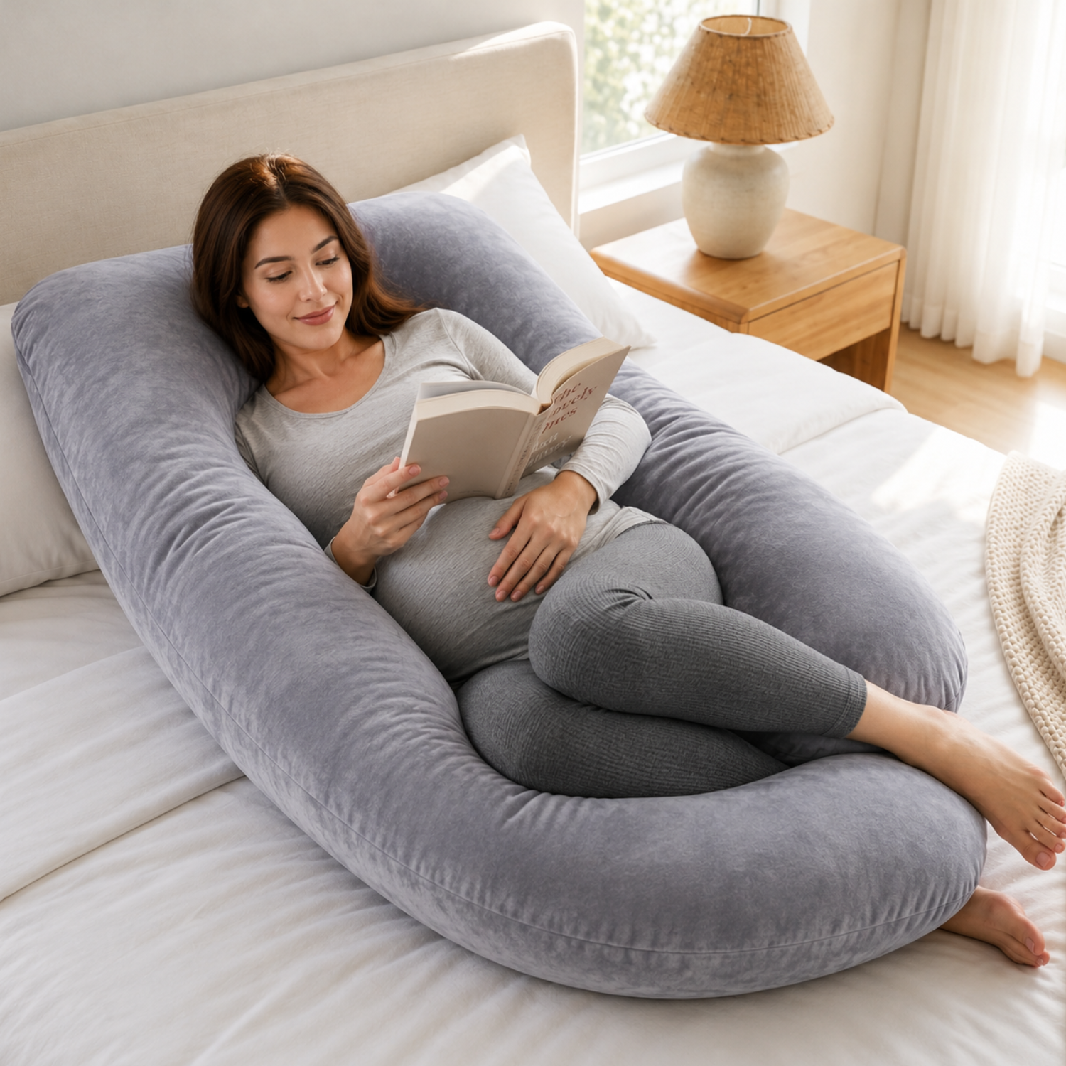 Demeter - Detachable Maternity Pillow – G-Shaped Crystal Velvet Lumbar Support Cushion