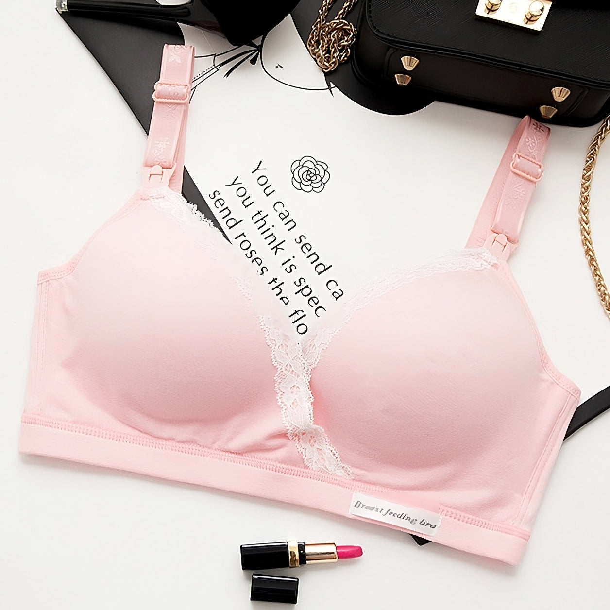 Pink breastfeeding bra with openable cups