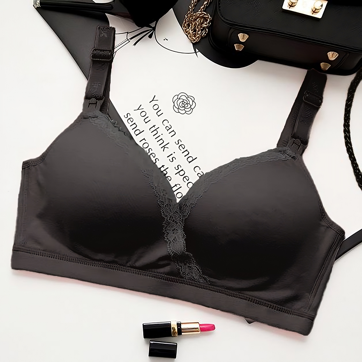 Black nursing bra with openable cups